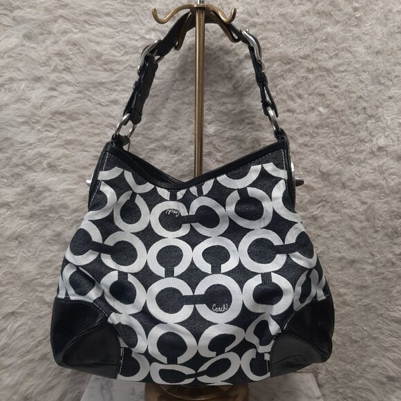 Coach 14512 Signature Peyton OP Art Black Shoulder Bag Handbag Purse - Picture 2 of 11